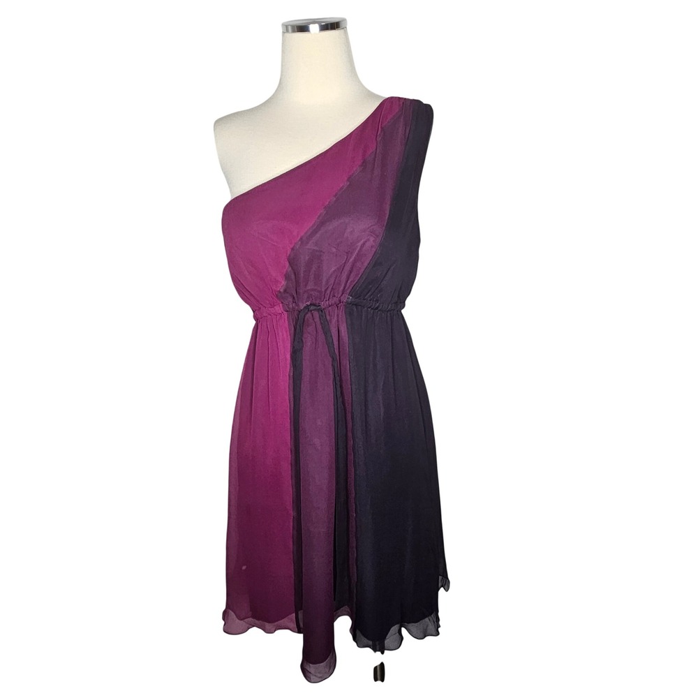 Matty M One Shoulder Silk Dress Purple Ombre Empire Waist Cocktail Size M NWT